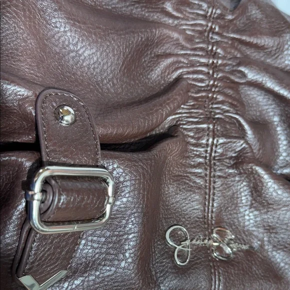 Jessica Simpson Brown Pebbled Shoulder Bag JS5132 Slouchy Buckle Hobo Purse - Picture 12 of 12